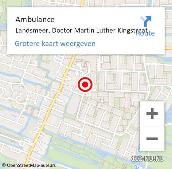 Locatie op kaart van de 112 melding: Ambulance Landsmeer, Doctor Martin Luther Kingstraat op 13 december 2019 13:17