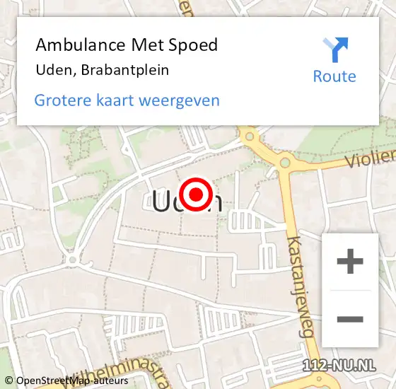 Locatie op kaart van de 112 melding: Ambulance Met Spoed Naar Uden, Brabantplein op 13 december 2019 13:26