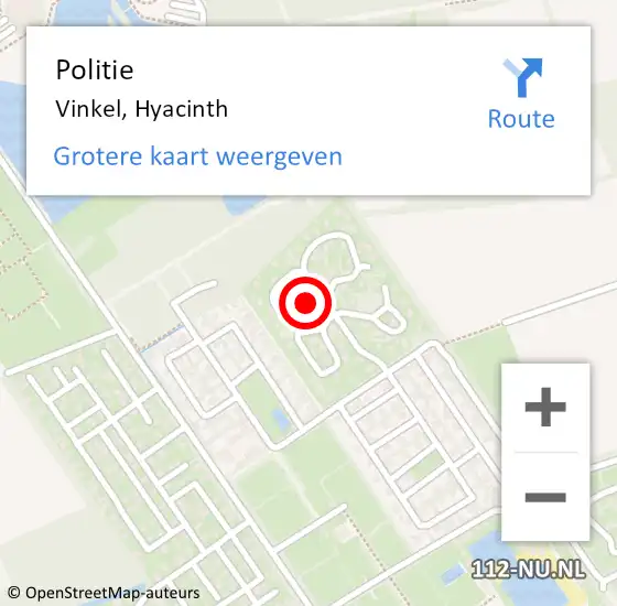 Locatie op kaart van de 112 melding: Politie Vinkel, Hyacinth op 13 december 2019 13:27