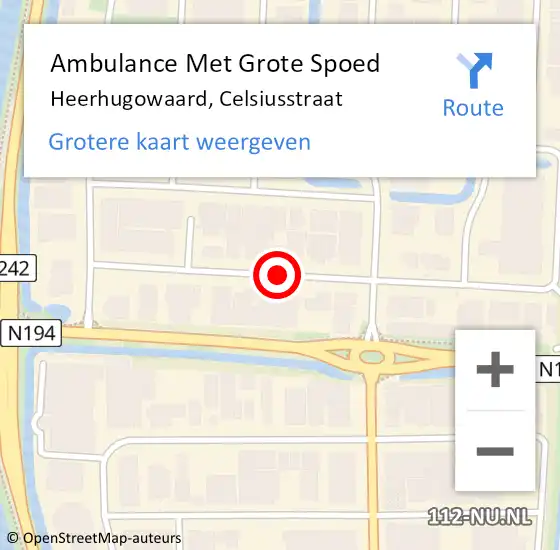 Locatie op kaart van de 112 melding: Ambulance Met Grote Spoed Naar Heerhugowaard, Celsiusstraat op 13 december 2019 13:44