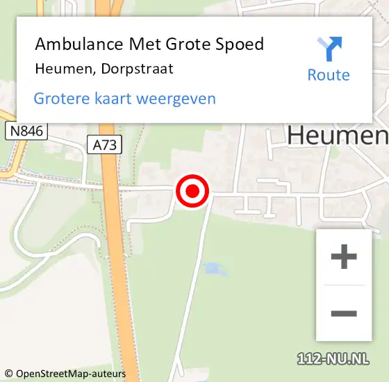 Locatie op kaart van de 112 melding: Ambulance Met Grote Spoed Naar Heumen, Dorpstraat op 13 december 2019 14:06