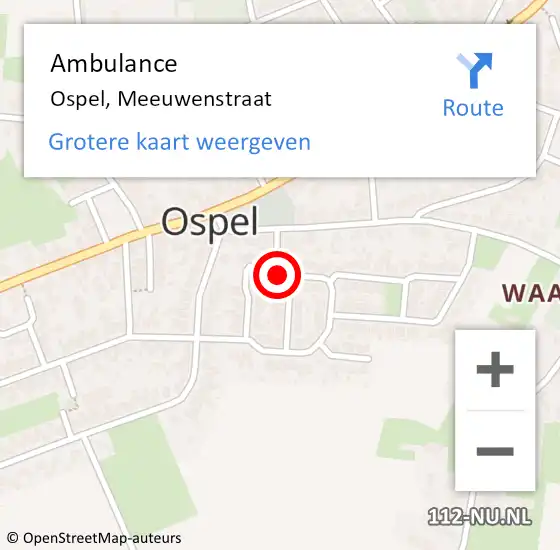 Locatie op kaart van de 112 melding: Ambulance Ospel, Meeuwenstraat op 13 december 2019 15:41