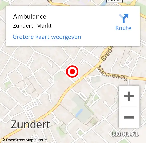 Locatie op kaart van de 112 melding: Ambulance Zundert, Markt op 13 december 2019 16:04