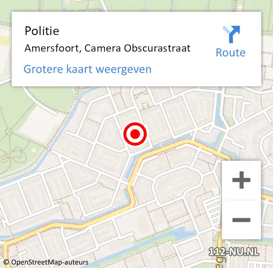 Locatie op kaart van de 112 melding: Politie Amersfoort, Camera Obscurastraat op 13 december 2019 16:31