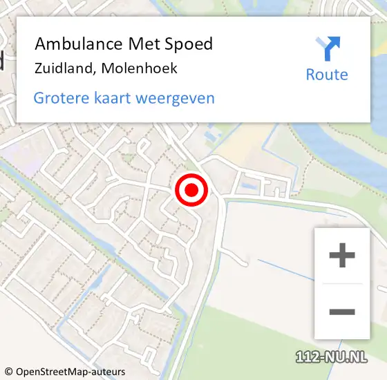 Locatie op kaart van de 112 melding: Ambulance Met Spoed Naar Zuidland, Molenhoek op 13 december 2019 17:56