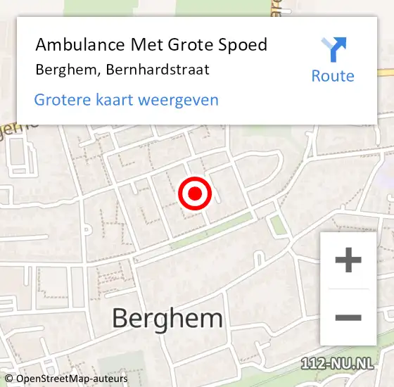 Locatie op kaart van de 112 melding: Ambulance Met Grote Spoed Naar Berghem, Bernhardstraat op 13 december 2019 18:08