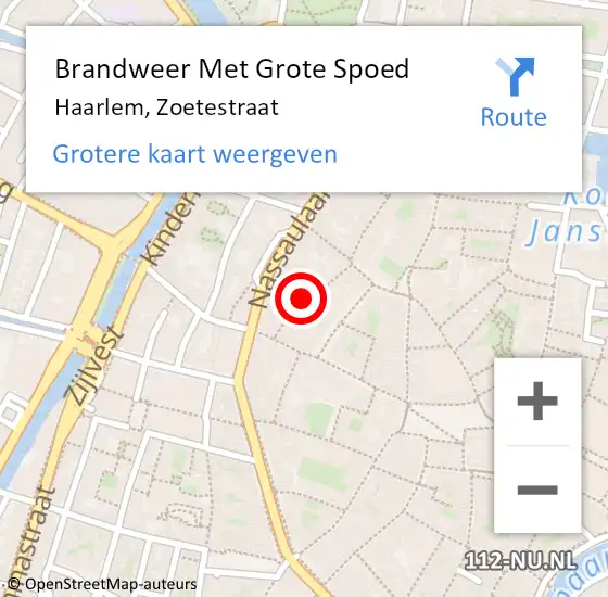 Locatie op kaart van de 112 melding: Brandweer Met Grote Spoed Naar Haarlem, Zoetestraat op 13 december 2019 20:31