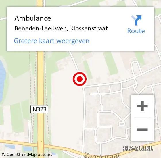 Locatie op kaart van de 112 melding: Ambulance Beneden-Leeuwen, Klossenstraat op 13 december 2019 23:09