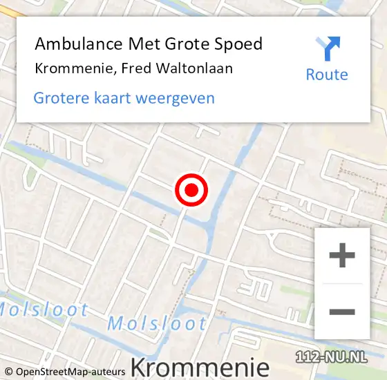 Locatie op kaart van de 112 melding: Ambulance Met Grote Spoed Naar Krommenie, Fred Waltonlaan op 13 december 2019 23:42