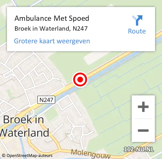 Locatie op kaart van de 112 melding: Ambulance Met Spoed Naar Broek in Waterland, N247 op 14 december 2019 03:35