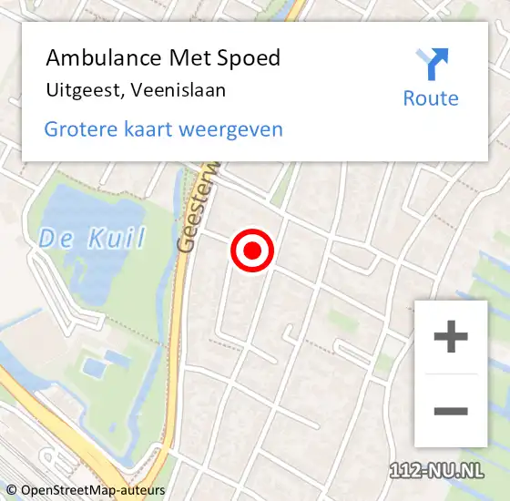 Locatie op kaart van de 112 melding: Ambulance Met Spoed Naar Uitgeest, Veenislaan op 14 december 2019 05:47