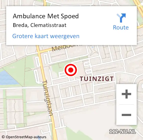 Locatie op kaart van de 112 melding: Ambulance Met Spoed Naar Breda, Clematisstraat op 14 december 2019 07:26