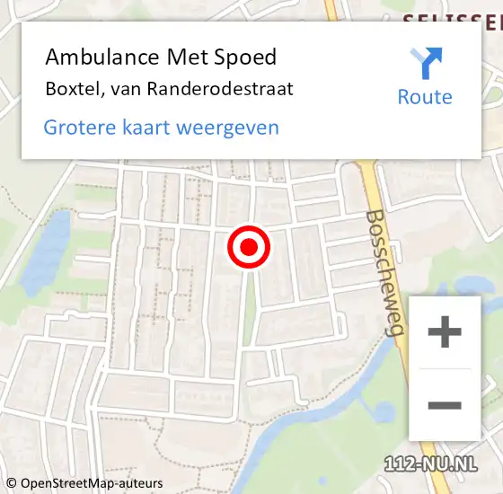 Locatie op kaart van de 112 melding: Ambulance Met Spoed Naar Boxtel, van Randerodestraat op 14 december 2019 07:48