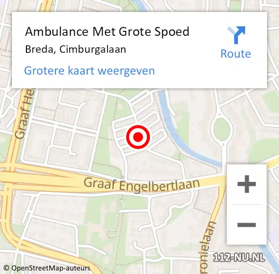 Locatie op kaart van de 112 melding: Ambulance Met Grote Spoed Naar Breda, Cimburgalaan op 14 december 2019 07:57