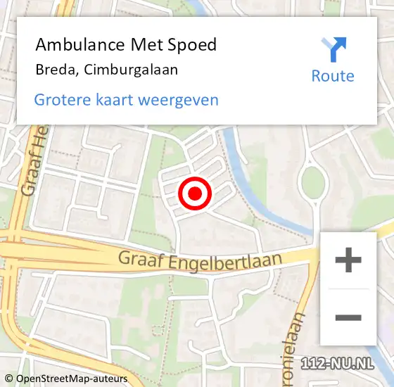 Locatie op kaart van de 112 melding: Ambulance Met Spoed Naar Breda, Cimburgalaan op 14 december 2019 08:19