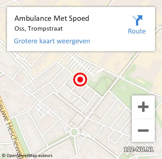 Locatie op kaart van de 112 melding: Ambulance Met Spoed Naar Oss, Trompstraat op 14 december 2019 10:27