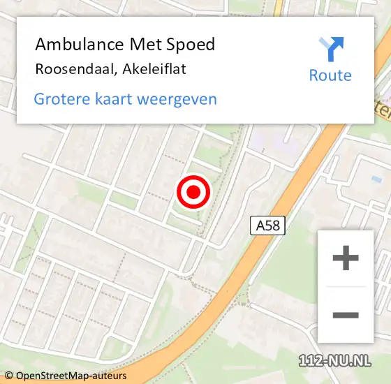 Locatie op kaart van de 112 melding: Ambulance Met Spoed Naar Roosendaal, Akeleiflat op 14 december 2019 11:30