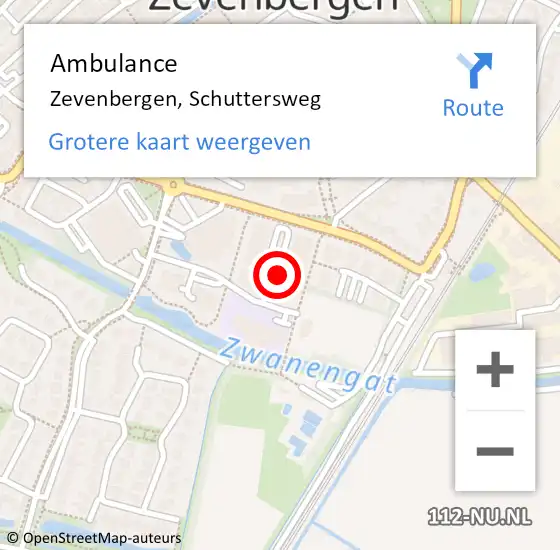 Locatie op kaart van de 112 melding: Ambulance Zevenbergen, Schuttersweg op 14 december 2019 11:47