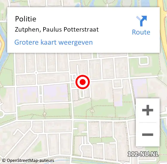 Locatie op kaart van de 112 melding: Politie Zutphen, Paulus Potterstraat op 14 december 2019 13:32