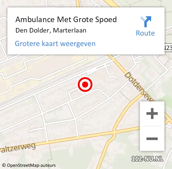 Locatie op kaart van de 112 melding: Ambulance Met Grote Spoed Naar Den Dolder, Marterlaan op 22 april 2014 20:29