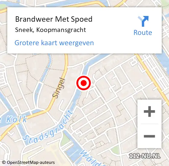 Locatie op kaart van de 112 melding: Brandweer Met Spoed Naar Sneek, Koopmansgracht op 14 december 2019 15:35