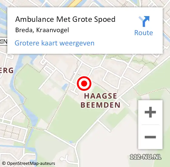 Locatie op kaart van de 112 melding: Ambulance Met Grote Spoed Naar Breda, Kraanvogel op 14 december 2019 16:04