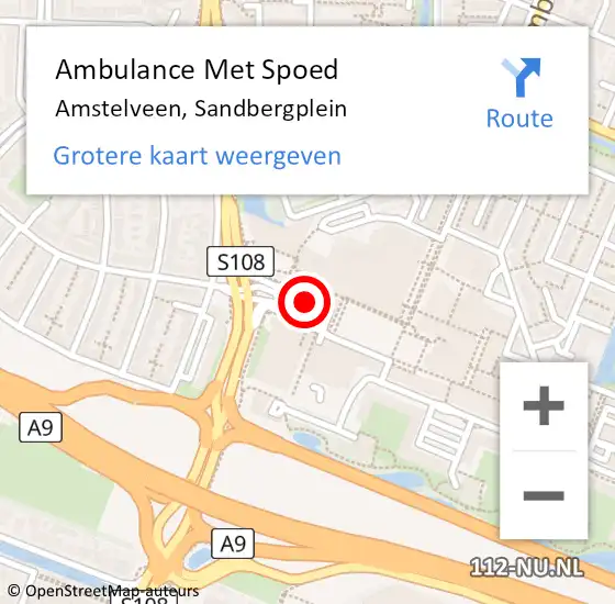 Locatie op kaart van de 112 melding: Ambulance Met Spoed Naar Amstelveen, Sandbergplein op 14 december 2019 16:50