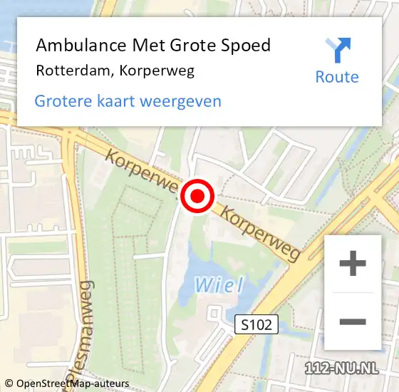 Locatie op kaart van de 112 melding: Ambulance Met Grote Spoed Naar Rotterdam, Korperweg op 14 december 2019 16:59