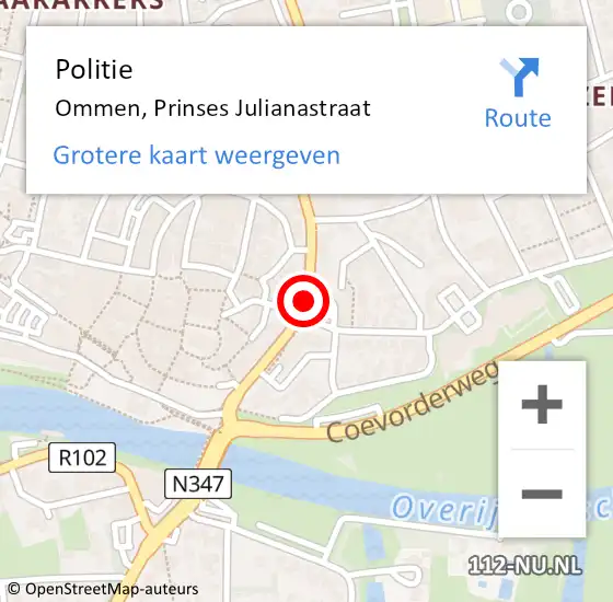 Locatie op kaart van de 112 melding: Politie Ommen, Prinses Julianastraat op 14 december 2019 17:17