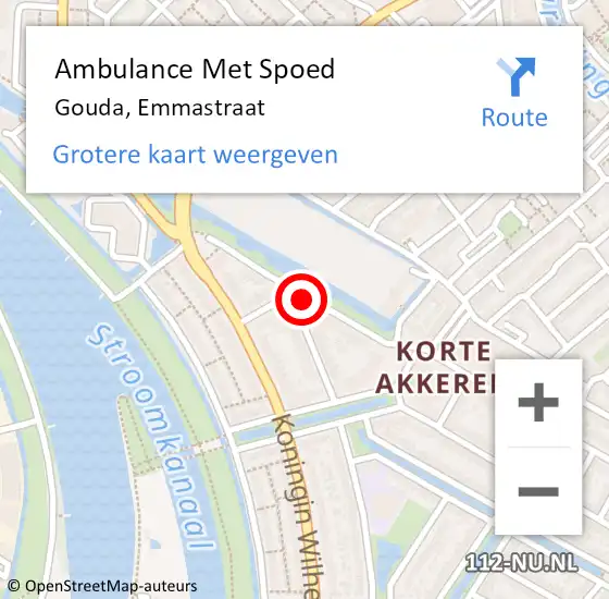 Locatie op kaart van de 112 melding: Ambulance Met Spoed Naar Gouda, Emmastraat op 14 december 2019 18:13