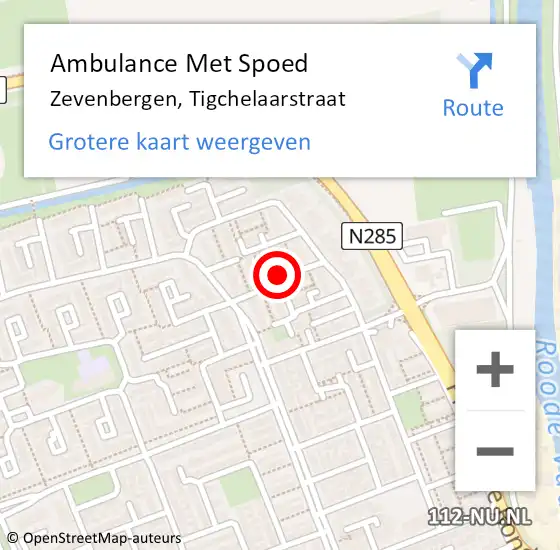 Locatie op kaart van de 112 melding: Ambulance Met Spoed Naar Zevenbergen, Tigchelaarstraat op 14 december 2019 18:15