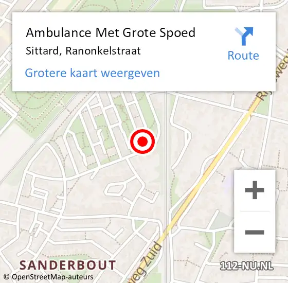 Locatie op kaart van de 112 melding: Ambulance Met Grote Spoed Naar Sittard, Ranonkelstraat op 22 april 2014 21:04