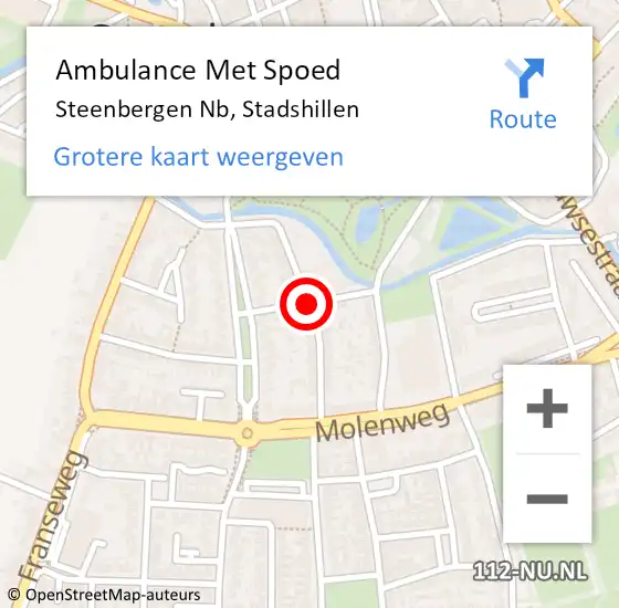 Locatie op kaart van de 112 melding: Ambulance Met Spoed Naar Steenbergen Nb, Stadshillen op 14 december 2019 19:07