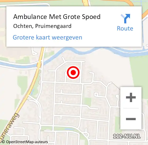 Locatie op kaart van de 112 melding: Ambulance Met Grote Spoed Naar Ochten, Pruimengaard op 14 december 2019 19:51