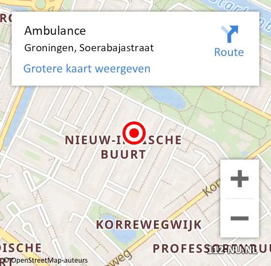 Locatie op kaart van de 112 melding: Ambulance Groningen, Soerabajastraat op 22 april 2014 21:19