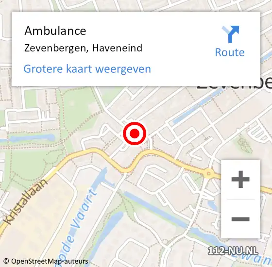 Locatie op kaart van de 112 melding: Ambulance Zevenbergen, Haveneind op 14 december 2019 20:53