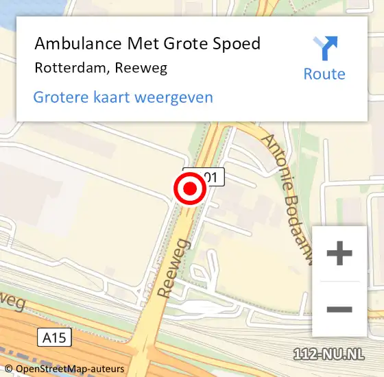 Locatie op kaart van de 112 melding: Ambulance Met Grote Spoed Naar Rotterdam, Reeweg op 14 december 2019 22:58
