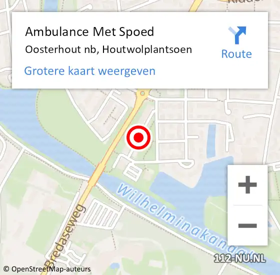 Locatie op kaart van de 112 melding: Ambulance Met Spoed Naar Oosterhout nb, Houtwolplantsoen op 15 december 2019 00:13