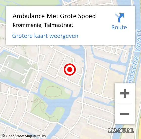 Locatie op kaart van de 112 melding: Ambulance Met Grote Spoed Naar Krommenie, Talmastraat op 15 december 2019 00:56