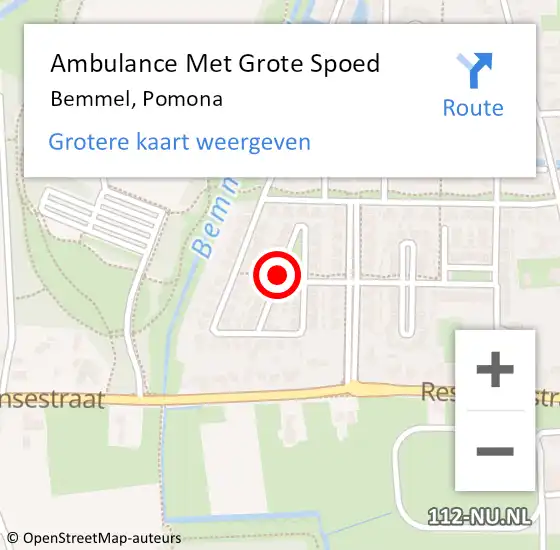 Locatie op kaart van de 112 melding: Ambulance Met Grote Spoed Naar Bemmel, Pomona op 15 december 2019 03:59