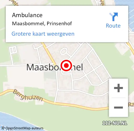 Locatie op kaart van de 112 melding: Ambulance Maasbommel, Prinsenhof op 15 december 2019 09:36