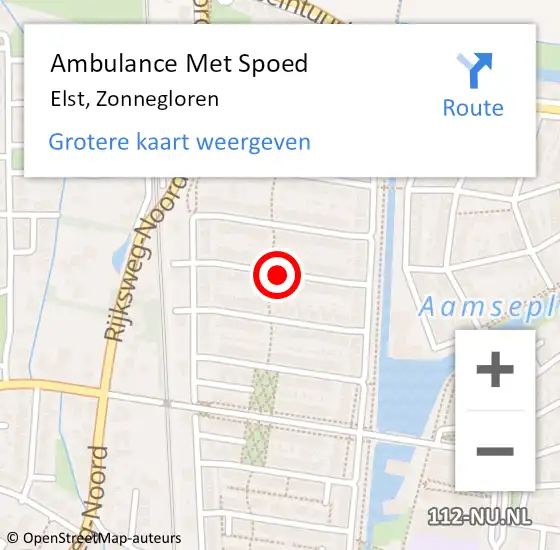 Locatie op kaart van de 112 melding: Ambulance Met Spoed Naar Elst, Zonnegloren op 15 december 2019 09:59