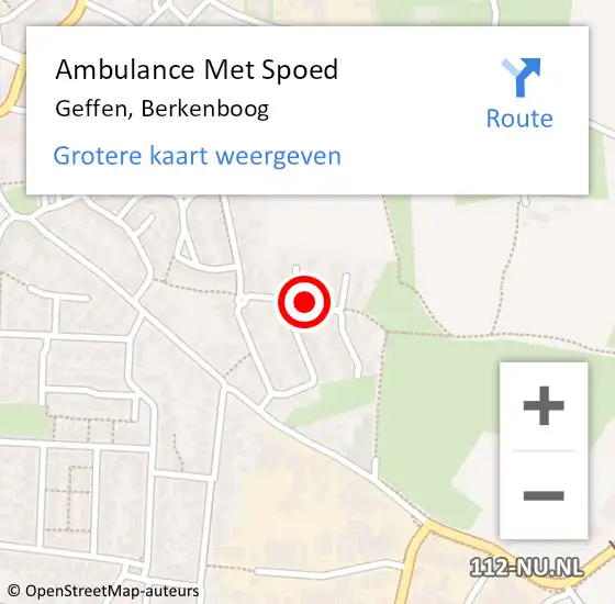 Locatie op kaart van de 112 melding: Ambulance Met Spoed Naar Geffen, Berkenboog op 15 december 2019 11:29