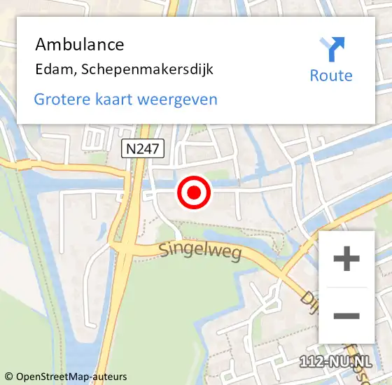 Locatie op kaart van de 112 melding: Ambulance Edam, Schepenmakersdijk op 15 december 2019 11:47