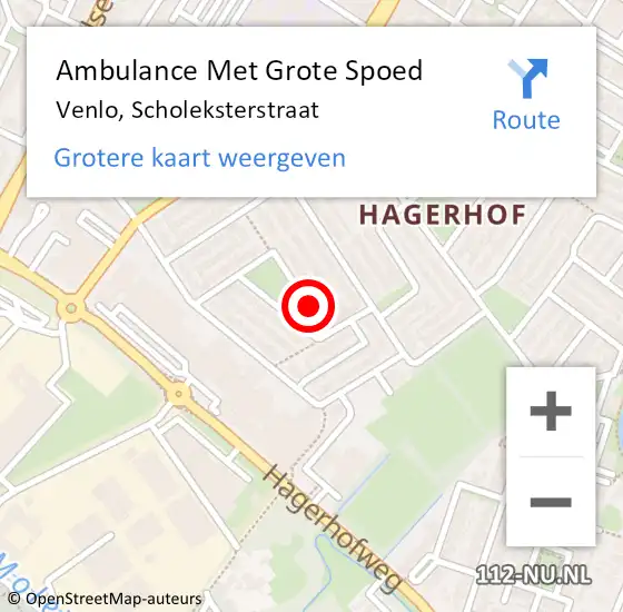 Locatie op kaart van de 112 melding: Ambulance Met Grote Spoed Naar Venlo, Scholeksterstraat op 15 december 2019 12:47