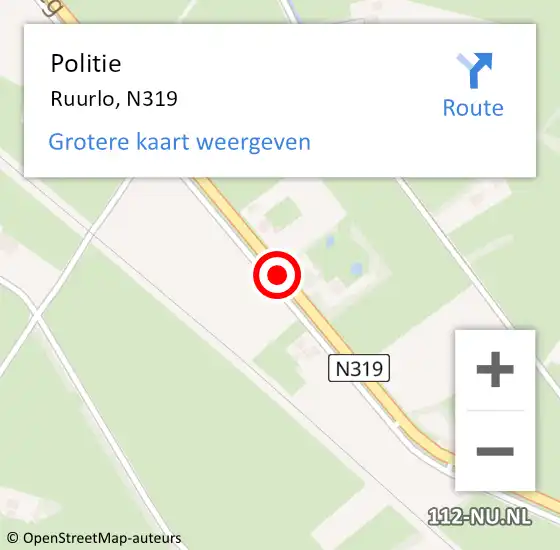 Locatie op kaart van de 112 melding: Politie Ruurlo, N319 op 15 december 2019 12:49