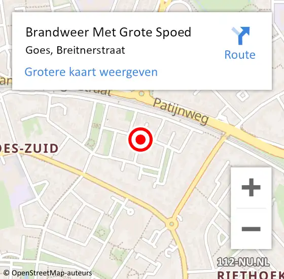 Locatie op kaart van de 112 melding: Brandweer Met Grote Spoed Naar Goes, Breitnerstraat op 15 december 2019 14:18