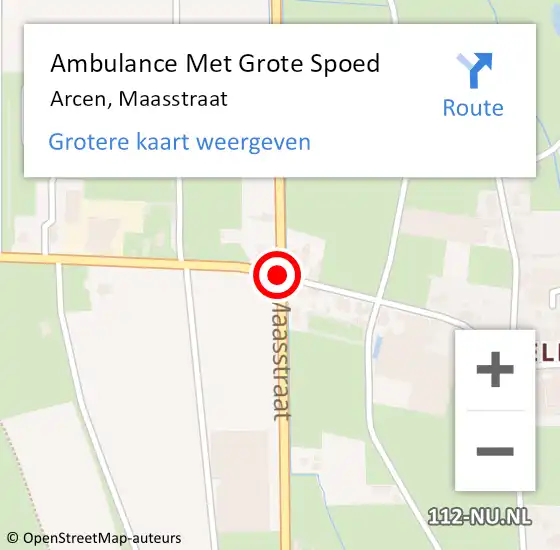 Locatie op kaart van de 112 melding: Ambulance Met Grote Spoed Naar Arcen, Maasstraat op 15 december 2019 14:56