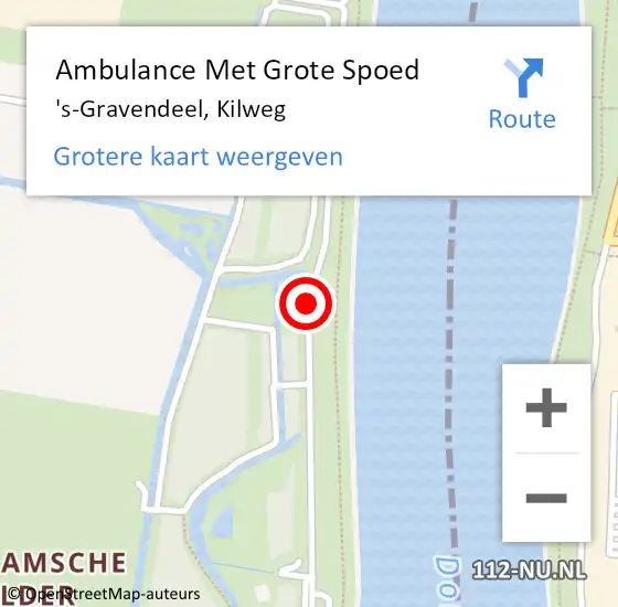 Locatie op kaart van de 112 melding: Ambulance Met Grote Spoed Naar 's-Gravendeel, Kilweg op 15 december 2019 15:18