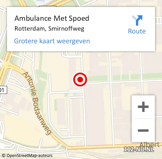 Locatie op kaart van de 112 melding: Ambulance Met Spoed Naar Rotterdam, Smirnoffweg op 15 december 2019 15:27